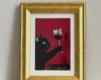 Cats Love Wine Framed Art Print – Cat World Series