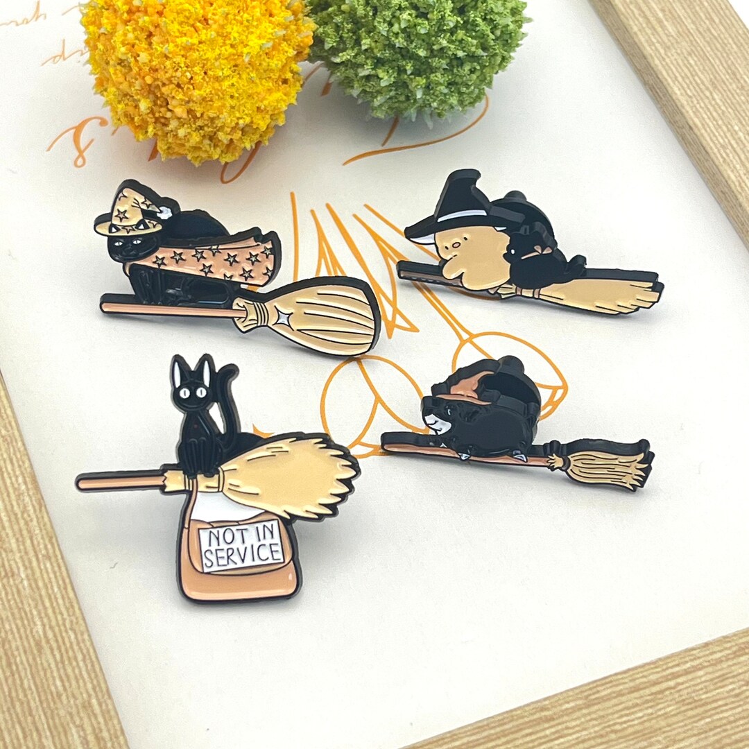 Magic Cat Pin Magic Black Cat Pinsbroom Pinscartoon Pins Setfunny Enamel - Etsy