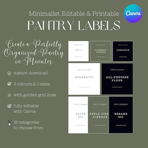 Pantry Organization Labels, Digital Template, Minimalist and Customizable Spices and Herbs Labels, Gluten Free, Pasta, Baking Supplies, Oils