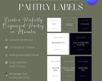 Pantry Organization Labels, Digital Template, Minimalist and Customizable Spices and Herbs Labels, Gluten Free, Pasta, Baking Supplies, Oils