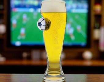 Football Pilsner Glass: Unique Resin Football Design, Sports Fan Gift