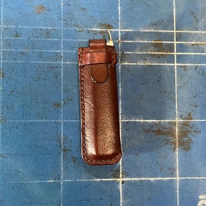 Walnut Brown Leather Sheath with Stainless Steel Pocket Clip for UK Legal Higonokami