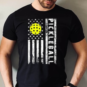 US Flag Pickleball Tshirt, Pickleball Tshirt, USA Flag Tee, Pickleball Dad Distressed Design Tshirt, Father's Day Pickleball Gift Tshirt