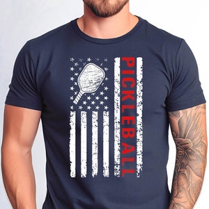US Flag Pickleball Tshirt, Pickleball Tshirt, USA Flag Tee, Pickleball Dad Distressed Design Tshirt, Father's Day Pickleball Gift Tshirt