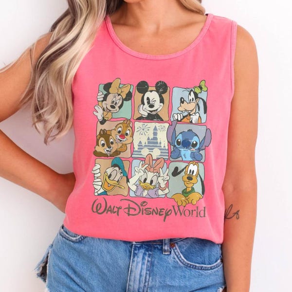 Retro Cartoon Characters Shirt, Vintage Theme Park Style Top, Comfort Colors 1717 Tee & 9360 Unisex Tank Top, Trendy Unisex Shirt