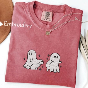 Embroidered Embroidered Cute Ghost Tshirt, Embroidered Halloween Shirt, Halloween Ghost Shirt, Cute Halloween Shirt,Halloween Cute Ghost Tee