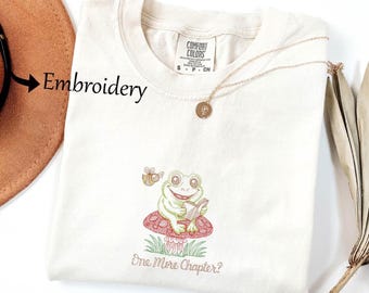Embroidered One More Chapter Frog Shirt, Reading Shirt, Book Lover Gift,Librarian Shirt,Frog Book Nerd Shirt,Bookish Tshirt,Reading Frog Tee