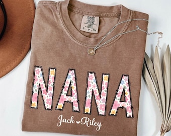Comfort Colors Nana Floral Shirt: Personalized Kids Names Mom Tee, Custom Grandma shirt 2025