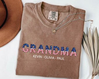 Custom Grandma Shirt With Kids Name- American Flag Patriotic Grandma Shirt- 4th of July Nana Shirt- Mother's Day Gift For Grandma