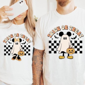 Vintage Mickey Minnie Halloween Shirt, Trick or Treat Comfort Color Shirt, Disney Halloween Family Shirts, Halloween Couple TShirt