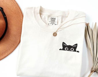 Cat Embroidered Shirt - Cute Cat Tshirt - Funny Black Cat Shirt - Cat Peeking Shirt - Shirt Gift for Cats Lover - Cat Mom Gift Shirt