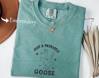 Embroidered Patriotic Goose Shirt- 4th of July Silly Goose Tee- USA Goose Shirt- Funny Patriotic Goose Shirt- USA Shirt- Patriotic Shirt