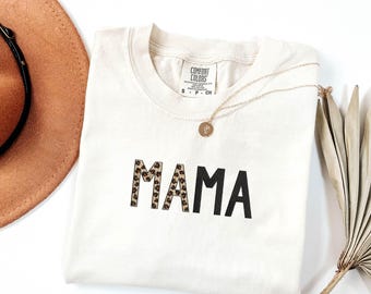 Embroidered Comfort Colors® Leopard Mama Shirt- Mothers Day Gift- Leopard Print Shirt- Leopard Embroidered Tshirt- Mom Gift Shirt