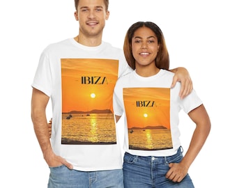 Ibiza Sunset Tee - Unisex Heavy Cotton T-shirt, Ibiza T-shirt, Holiday T-shirt, Travel Gift, Vacation Shirt