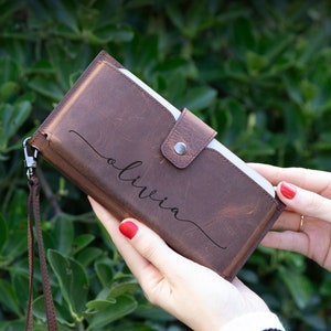 Cartera de cuero elegante para mujer con compartimento para teléfono, accesorio de viaje moderno, billetera cruzada para teléfono, bolso de cuero, monedero para mujer,