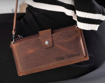 Crossbody Phone Wallet, Chic Leather Wallet for Women with Phone Compartment, Modern Travel Accessory, Leather Bag, Women's Purse,