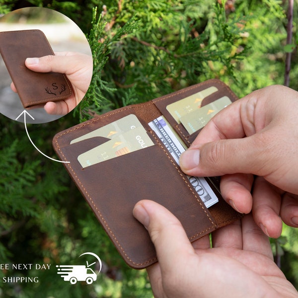 Portefeuille ultra mince personnalisé, petite poche frontale pour porte-cartes, portefeuille en cuir au design minimaliste, accessoire de voyage moderne