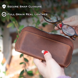 Leather Glasses Case with Snap Closure | Personalized, Full Grain Eyewear Protector | Nomad Leather Sunglasses Sleeve
