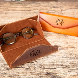 Leather Foldable Glasses Case with Magnetic Closure | Personalized, Full Grain Eyewear Protector | Nomad Leather Sunglasses Sleeve
