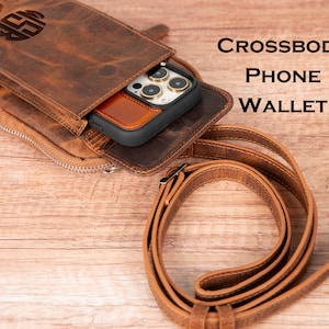 Funda para teléfono crossbody / Cartera para teléfono unisex para tamaño de pantalla de 6,5" / Cartera de cuero con bolsillo para teléfono de gran tamaño