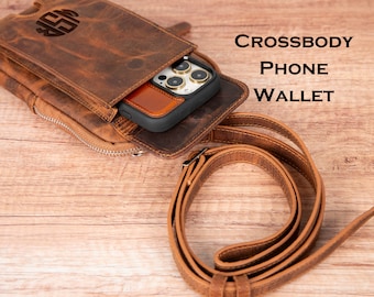 Crossbody Phone Case | Unisex Phone Wallet for Screen Size 6.5" | Leather Wallet with large size phone pocket