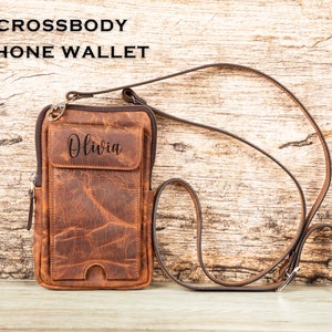 Cartera de teléfono crossbody / Funda de teléfono con correa / Cartera de cuero con bolsillo para teléfono de gran tamaño