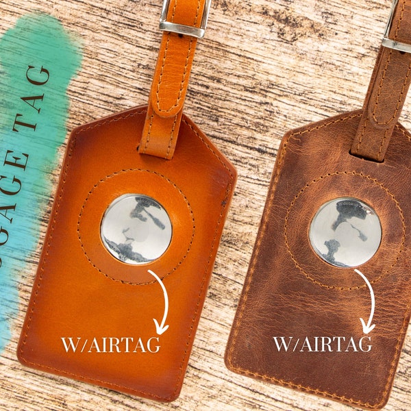 Luggage Tag,Leather Luggage Tag with Airtag pocket, Personalized luggage tag, Customized Genuine Leather Luggage Tag, Engraved Baggage Tags