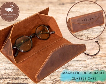 Étui à lunettes pliable en cuir avec fermeture magnétique | Protecteur de lunettes personnalisé pleine fleur | Étui à lunettes de soleil nomade en cuir