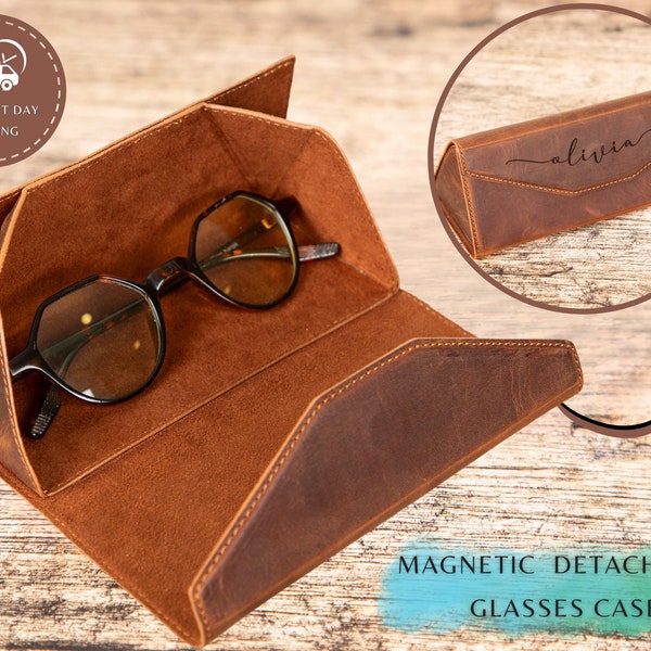 Leather Foldable Glasses Case with Magnetic Closure | Personalized, Full Grain Eyewear Protector | Nomad Leather Sunglasses Sleeve