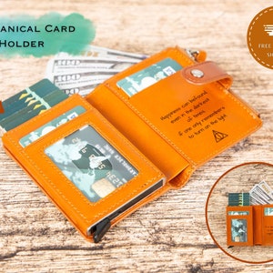 Cartera emergente personalizada, cartera de cuero con bolsa con cremallera, portatarjetas mecánico, accesorio de viaje moderno