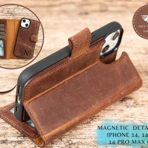 Cartera de teléfono de cuero personalizada, funda para iPhone 15 pro max, funda magnética desmontable para iphone 15pro, accesorios de viaje, funda para iPhone 15