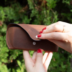 Personalized Full Grain Leather Glasses Case | Eyewear Protector with Snap Closure | Sunglasses Sleeve