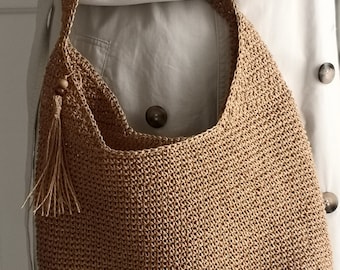 Sac shopper, sac au crochet, sac en paille, sac au crochet, style bohème, sac seau