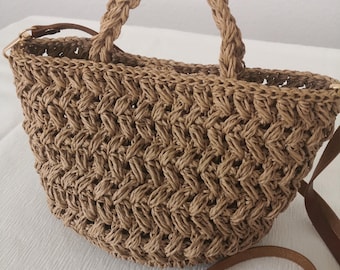 Bolsa de crochê, bolsa de palha, bolsa de crochê, estilo boho, ideia de presente, Dia das Mães, bolsa de verão, bolsa feita à mão, artesanal, bolsa natural