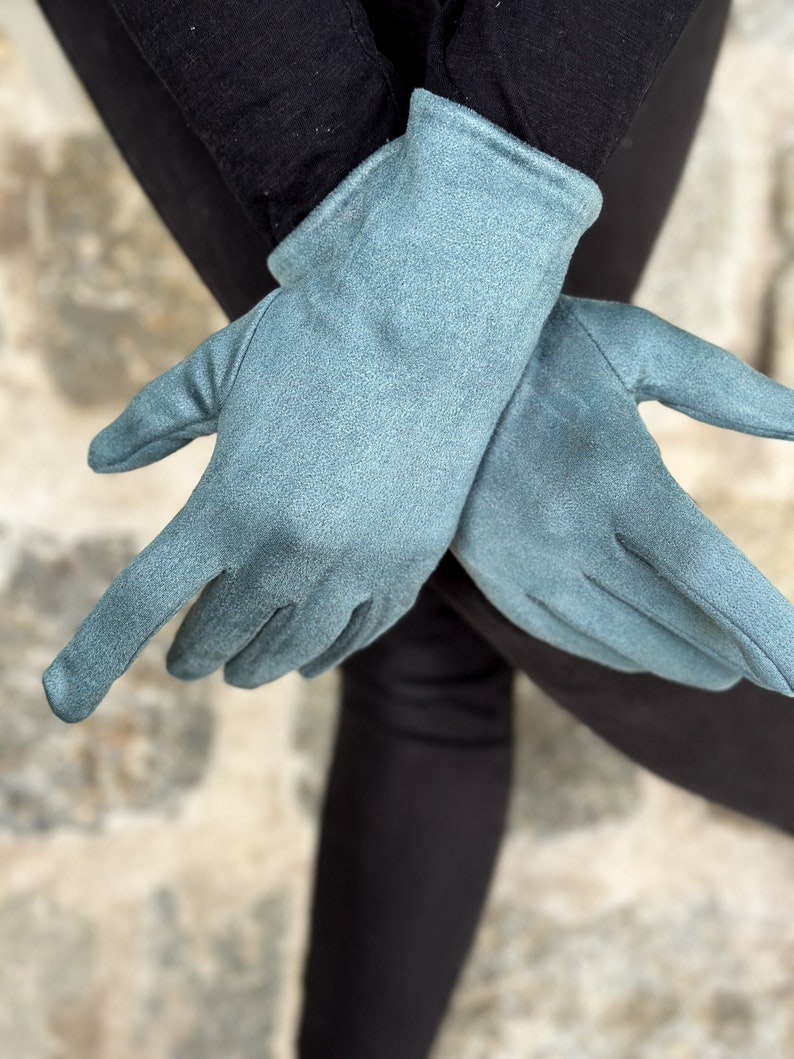 Damen Handschuhe Rauleder-Optik bunt, women velvet gloves colourful Bild 2