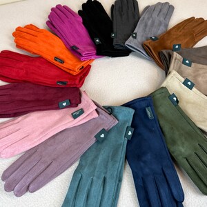 Damen Handschuhe Rauleder-Optik bunt, women velvet gloves colourful Bild 5