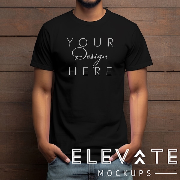 Gildan 5000 Mockup, Black Gildan 5000 Shirt Mocks, Tshirt Mock, Fall Mock up, Tee Mockups, Stylish Male Man Model Print On Demand Mock ups