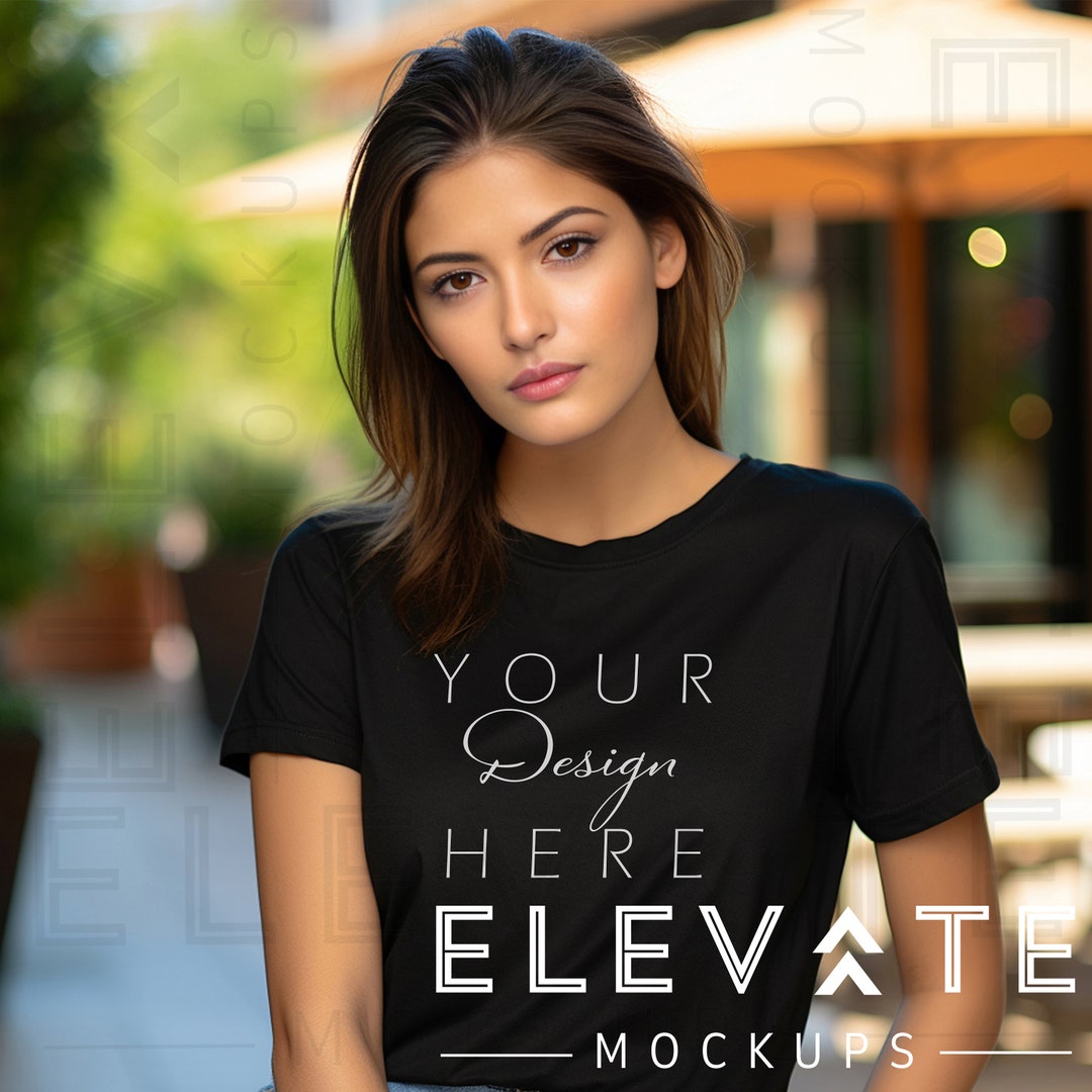 Black Gildan 2000 T Shirt Mockup Female Model G200 Lifestyle - Etsy