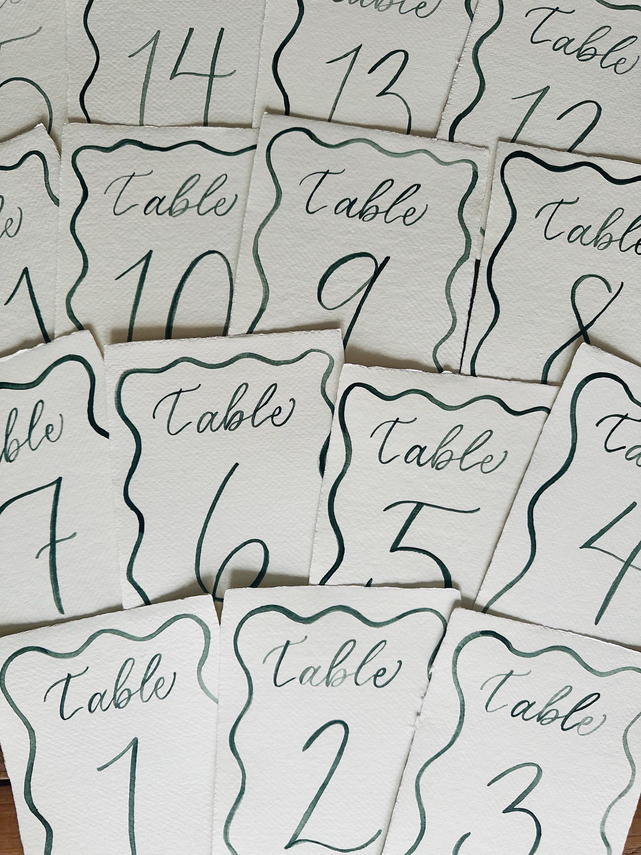 Custom Watercolor Table Numbers on Handmade Paper