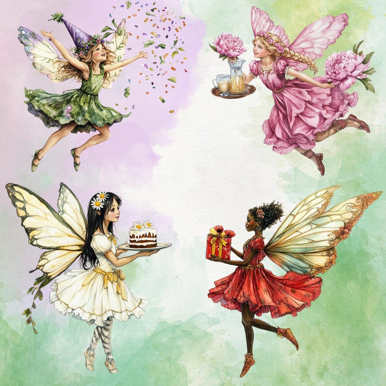 Fairy Party Clipart Bundle, Vintage Girl Birthday Designs (digital ...