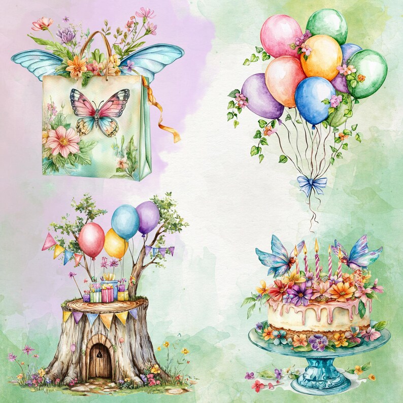 Fairy Party Clipart Bundle, Vintage Girl Birthday Designs (digital ...