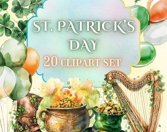 Watercolor St. Patrick's Day Clipart Bundle (PNG)