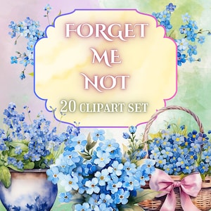 Watercolor Forget Me Not Clipart Bundle // Spring Flowers Transparent PNG Clipart Set // Wedding Invitation Floral Cliparts