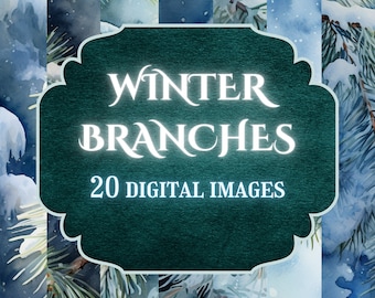 Winter Forest Digital Paper Pack, Snowy Branches (Digital Download)