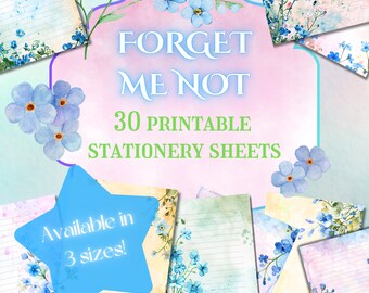 Forget Me Not Printable Notebook Pages // Spring Stationery Set with Lined Pages // Printable Floral Writing Paper // Letter Writing Set