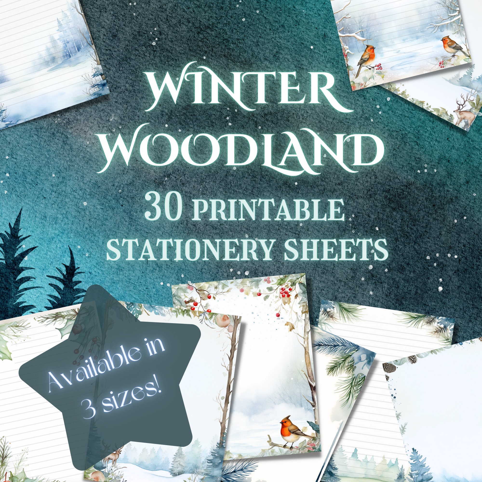 Winter Woodland Printable Stationery // Seasonal Printable Writing Paper // Digital Christmas Stationery // Christmas Writing Paper