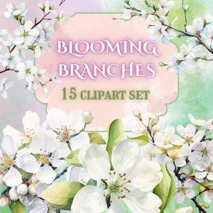 Blühende Zweige Frühling Clipart / / Spring Blossom Floral Clipart / / Spring Flowers Aquarell Clipart Pack / / Aquarell Cherry Blossom PNG