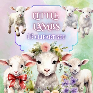 Watercolor Cute Lamb Clipart Set // Easter Lambs Clipart // Baby Sheep Transparent PNGs // Commercial Use Cute Easter Clipart