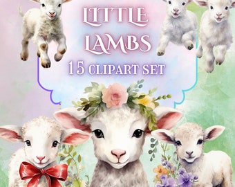 Watercolor Lamb Clipart Set, Easter Sheep PNGs (Commercial Use)