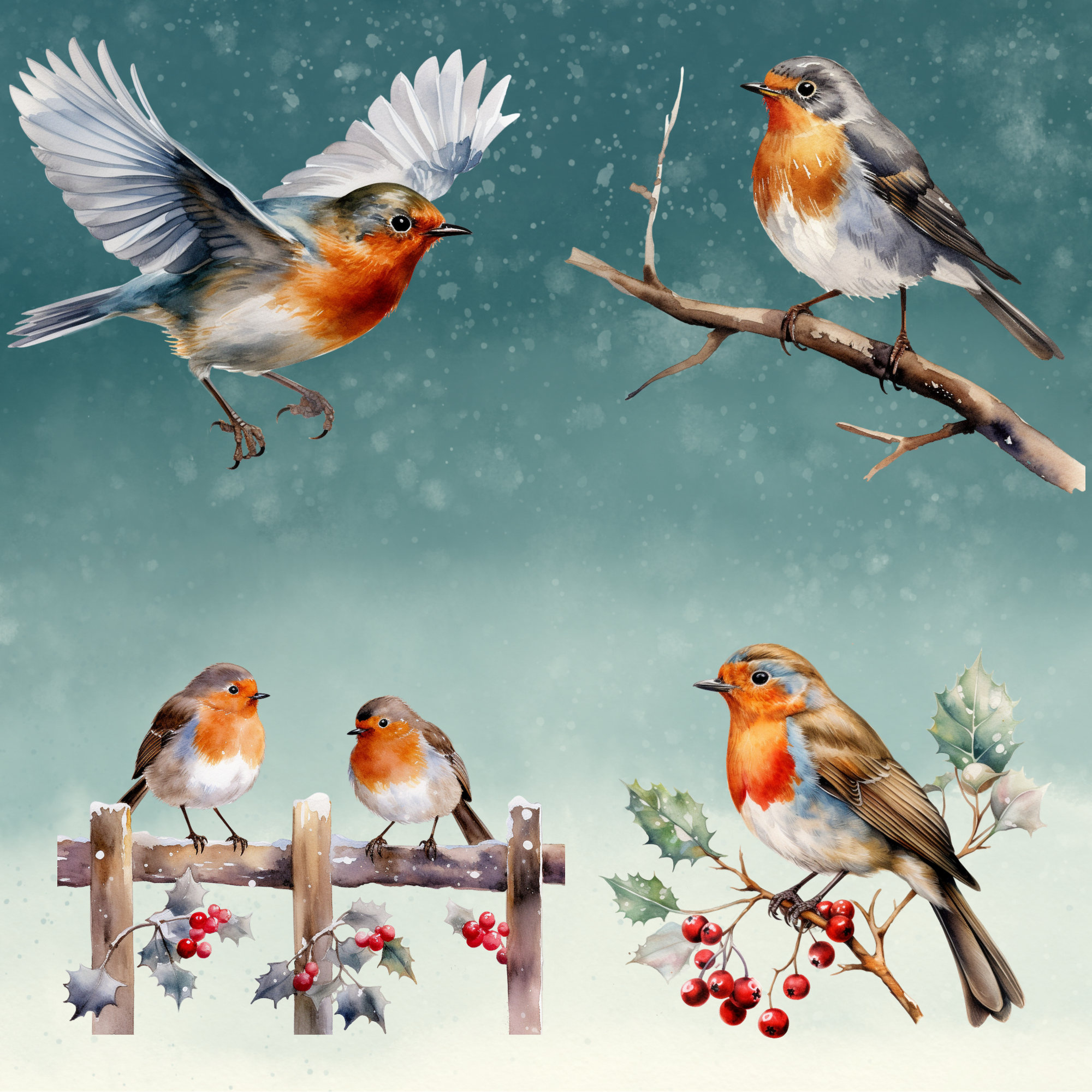 Christmas Robin Clipart Set, Winter Birds (digital Download) - Etsy